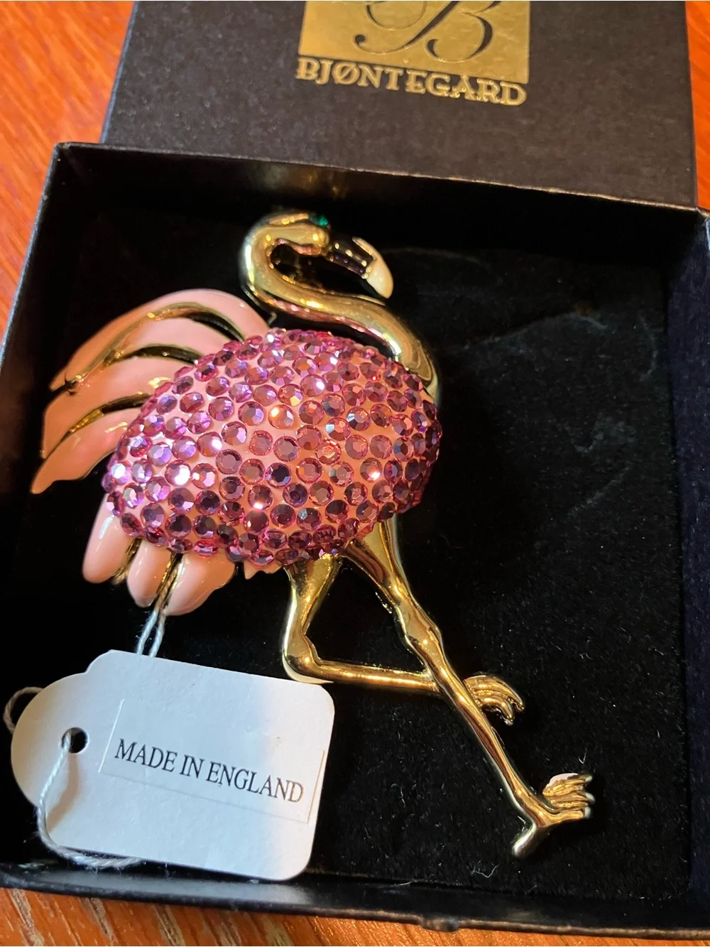 NEW Suzanne Bjontegard Pink Crystal Flamingo Brooch
